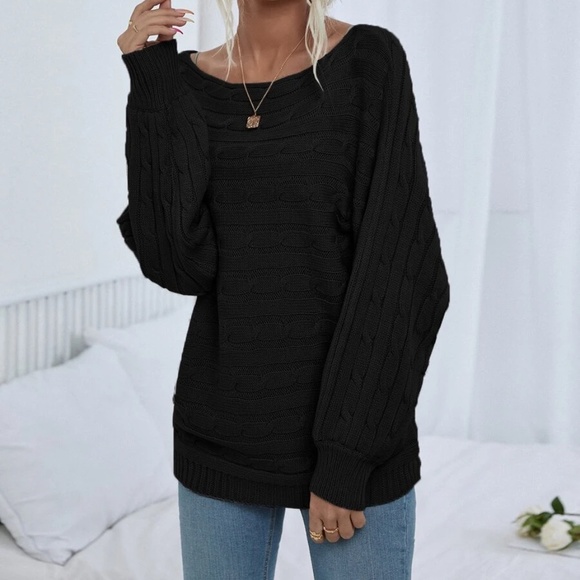 Cozy Cable Knit Oversized Sweater Top - Picture 4 of 13